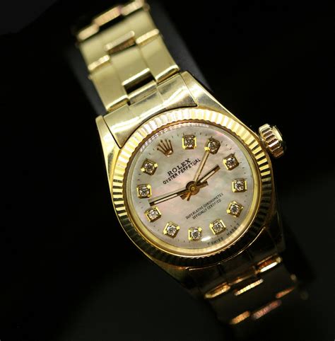 oyster pearl rolex 14k gold watch